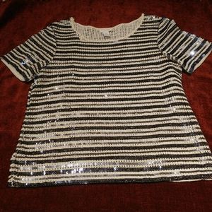 🌸Chico's sequin navy and cream knit sweater